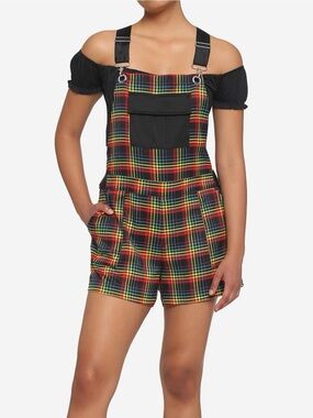 Rainbow Grid Utility Shortalls Overalls Romper